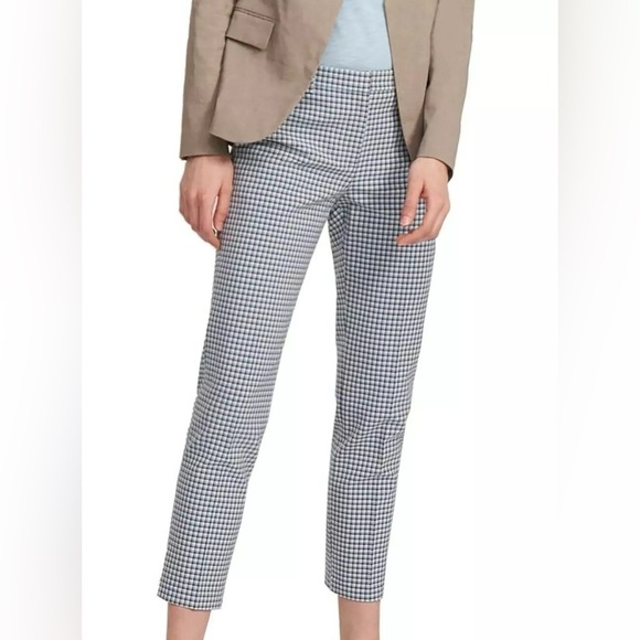 Theory Treeca Pants 10 Check Viscose slim cropped mid rise blue plaid office - Picture 13 of 13